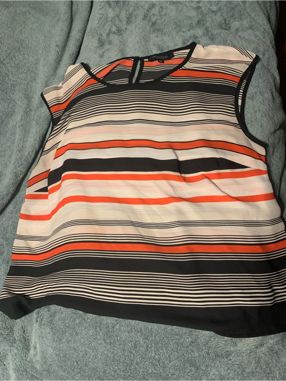 Michel Studio Black, White & Orange Striped Sleeveless Top